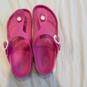 Pink rubber Birkenstocks